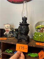 Vintage Coal Stove Hand Carved Oil Lamp