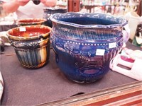 Two art pottery jardinieres: one cobalt blue