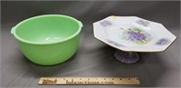 Jadeite Mixing Bowl & Porcelain Cake Stand