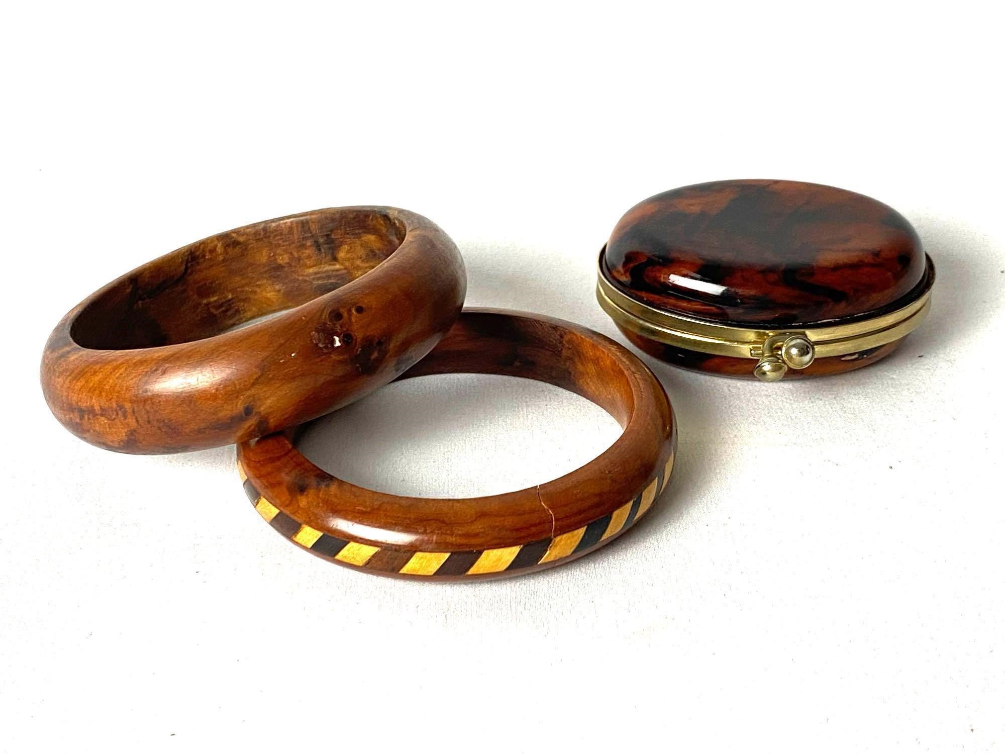 Vintage Natural Wood Bangles & Trinket Box