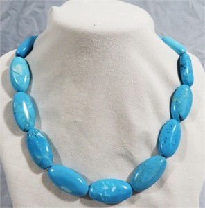 STERLING & TURQUOISE OVAL BEAD NECKLACE