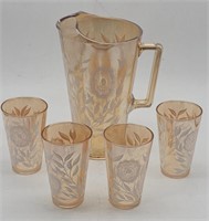 (Z) MCM Jeanette glass pitcher with glasses