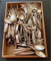Tray of silver plate flatware