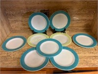 Vintage Pyrex banded milk glass luncheon plates