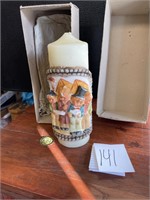 VTG carved holiday wax pillar candle German