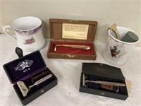 Early razors in cases & mugs