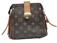 Dark Brown Monogram Leather Top Zip Crossbody Bag
