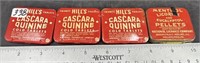 4 Antique CASCARA QUININE Cold Tablet Tins