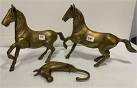 Pair of Brass Horses & Horse Hook