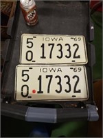 1969 IA License Plate Pair County 50 17332