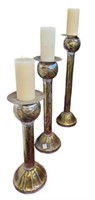 Set of Three Metal Candleholders.