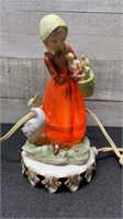 Vintage Lady With Ducks Lamp 6.5" Tall