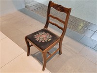 Carved Wood Chair with Stitched Seat