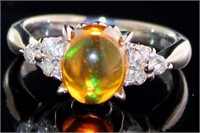 Platinum 2.06 ct Natural Opal & Diamond Ring