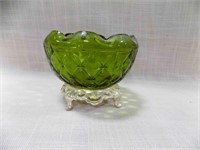 Vintage Filigree Green Glass Candy Bowl