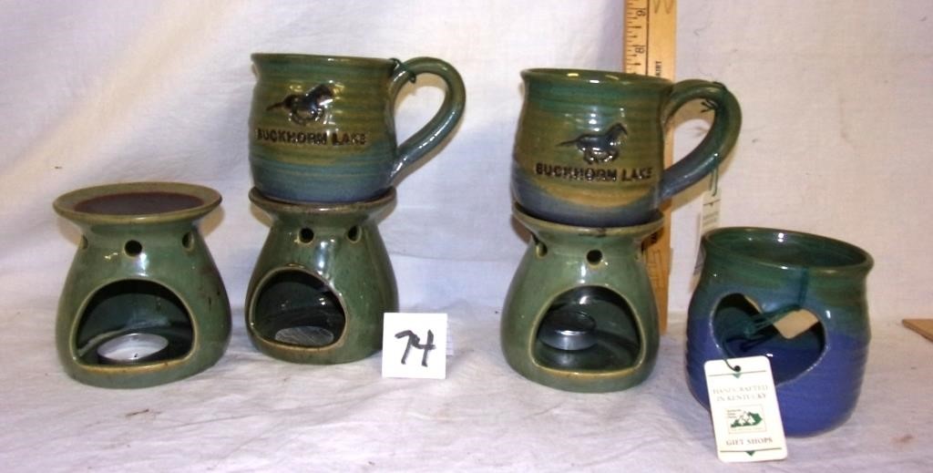 6 pcs, ky pottery (2 rickman cups)