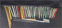 Large assortment of long knitting needles