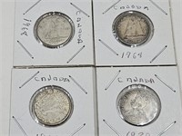 4 Canadian Silver Dime Coins