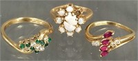 3 - 14K gold rings set with stones - 8.0 grams