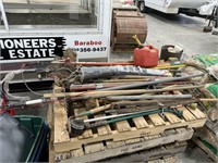 pallet of lawn tools,