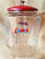 LARGE ANTIQUE LANCE GLASS BISCUIT CRACKER JAR &LID