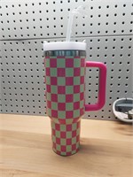 pink/green checkerd cup 40 oz.