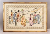 Japanese Framed Cotton Wool Embroidery Panel