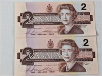 1986 CAD $2 SEQUENTIAL BANK NOTES
