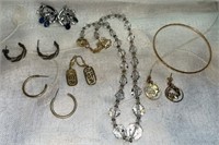 Misc Jewelry Lot: Crown Trifari Silver Tone
