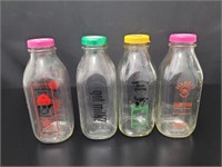 4 Glass Milk Bottles