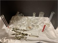 Miscellaneous glass measuring cups, beaker tubes