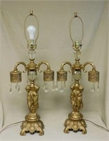 Three Graces Gilt Spelter Table Lamps.