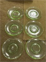 6 - Uranium Glass Green Saucers