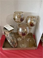 Amber 3 pc set candle holders & Clay sun pot