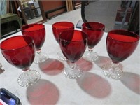 6 RUBY RED CRYSTAL BUBBLE GLASS GOBLETS