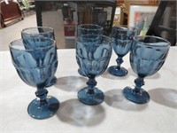 LIBBEY DURATUFF GLASS BLUE WATER GOBLETS
