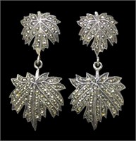 Sterling silver marcasite leaf post earrings with