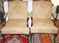 (2) Claw & Ball Foot Upholstered Arm Chairs