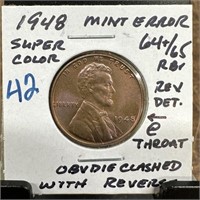 1948 WHEAT PENNY CENT MULTIPLE ERRORS