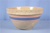 Stoneware Mixing Bowl with Blue and Pink Rings