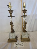 2 Glass/Metal Cherubim Lamps (1 Damage)