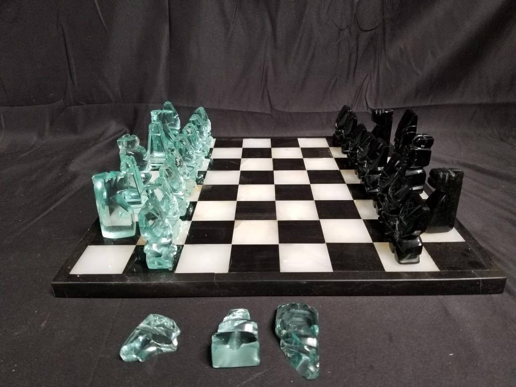 Marble and glass chess set
