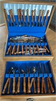 1980s SILVERWARE SET W/ WOOD HANDLES & CASE