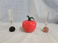 Hand Blown Art Glass Apple and Bud Vases