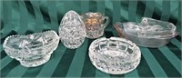 5 PC GLASSWARE*BASKET *EGG*CANDY DISH