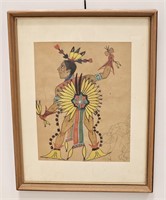 VINTAGE NATIVE AMERICAN INDIAN PAINTING FRAMED