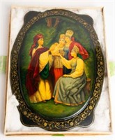 Russian Lacquer Plaque w/ Gypsy Fortune Teller.