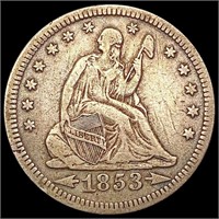 1853 A+R Seated Liberty Quarter LIGHTLY