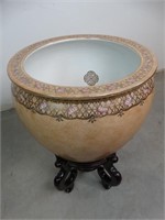 Oriental Planter Vase w/ Wooden Stand