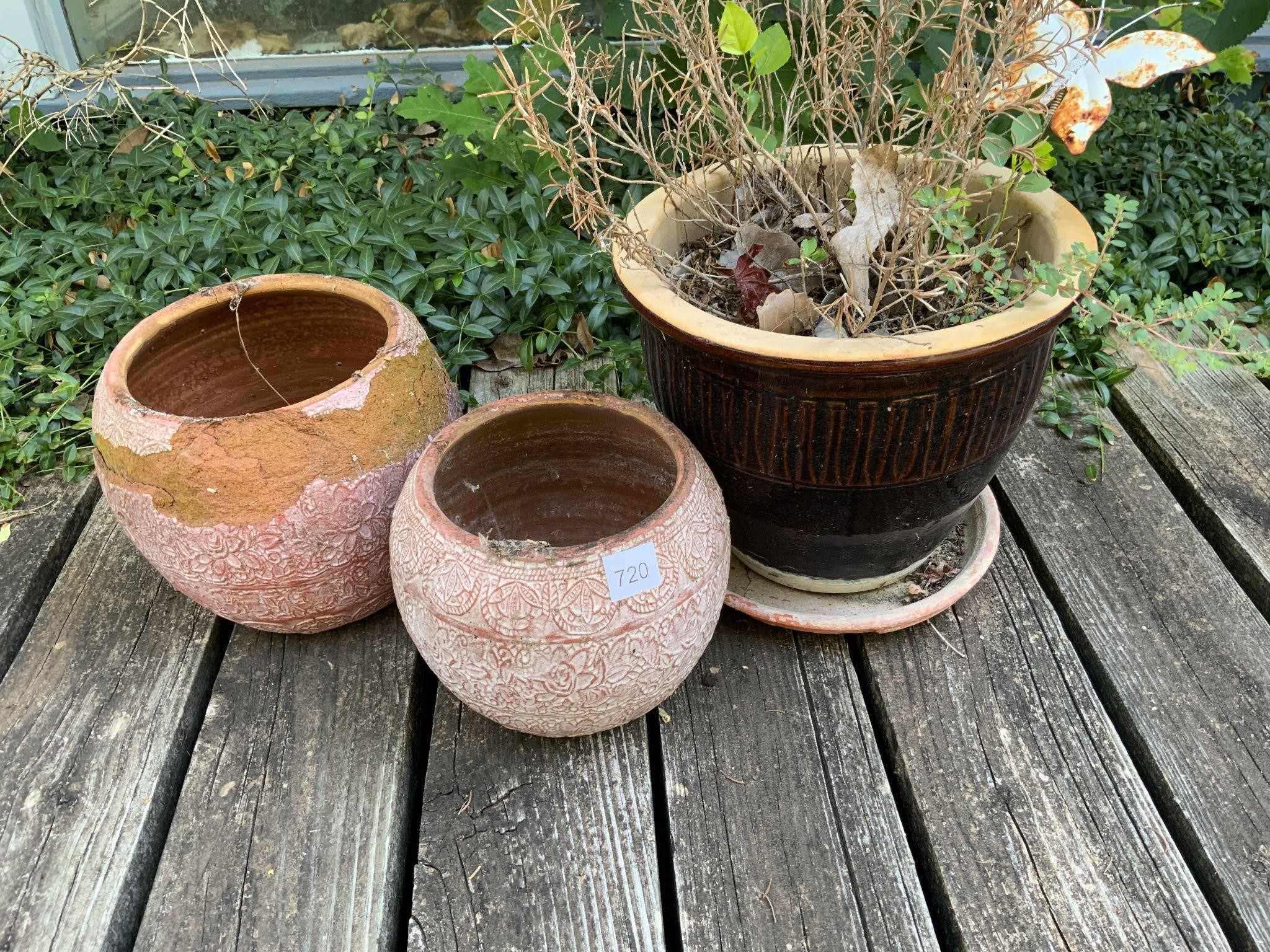 2 Terra Cotta Pots & 1 Porcelain Planters